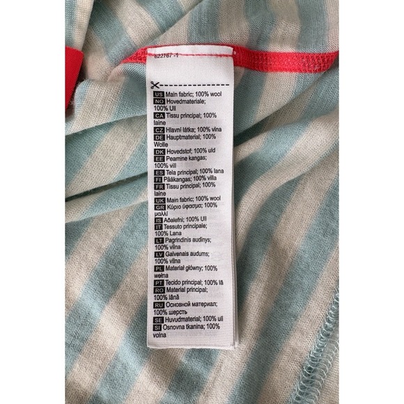 Kari Traa Smale T-Shirt 100% Wool Baselayer Tee Women's L Aqua White Striped - Picture 9 of 11